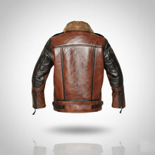 Load image into Gallery viewer, Men’s Two-Tone Leather Bomber Jacket – Tan & Black Flight Style