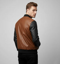 Laden Sie das Bild in den Galerie-Viewer, Herren Bomberjacke aus dreifarbigem Leder – Echter Varsity Style