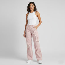 Load image into Gallery viewer, Women’s Rose Pink Leather Cargo Pants – Wide-Leg Genuine Leather Utility Trousers