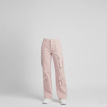 Load image into Gallery viewer, Women’s Rose Pink Leather Cargo Pants – Wide-Leg Genuine Leather Utility Trousers