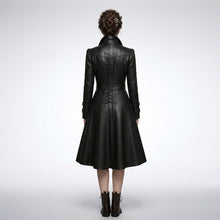 Load image into Gallery viewer, Women’s Black Gothic Victorian Leather Trench Coat – Elegant Long Statement Coat
