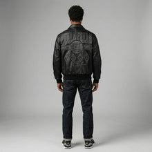 Load image into Gallery viewer, Men’s Embroidered Black Leather Jacket – Pelle Style Street Edition