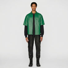 Load image into Gallery viewer, Men’s Green Half Sleeve Leather Shirt – Premium Casual Leather Shirt