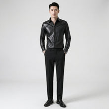 Load image into Gallery viewer, Men’s Slim Fit Black Sheepskin Leather Shirt Jacket – Premium Leather Overshirt