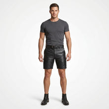 Load image into Gallery viewer, Men’s Leather Cargo Shorts – Utility Biker Streetwear Shorts