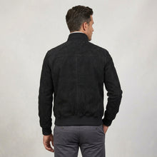 Laden Sie das Bild in den Galerie-Viewer, Men’s Black Suede Leather Bomber Jacket – Premium Classic Casual Aviator Coat