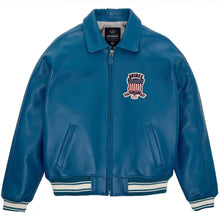 Load image into Gallery viewer, Avirex Military Blue Bomber Leather Jacket Leather Outlet