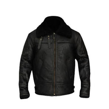 Load image into Gallery viewer, Men’s B3 Leather Aviator Bomber Jacket – Classic Winter Flight Style
