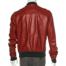 Load image into Gallery viewer, Men’s Red Lambskin Leather Bomber Jacket – Stylish & Lightweight