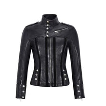 Load image into Gallery viewer, Biker Studded Italian Style Winter Black Jacket Leather Outlet