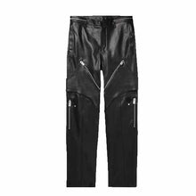 Laden Sie das Bild in den Galerie-Viewer, Schwarze Herren-Lederhose aus Lammfell im Biker-Stil