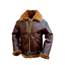 Load image into Gallery viewer, Classic Brown Leather Bomber Jacket