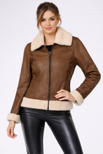 Load image into Gallery viewer, Women's Brown Leather Shearling Jacket