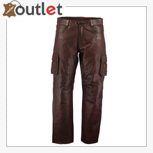 Load image into Gallery viewer, Brown Military Cargo Motorcycle Leather Pants Leather Outlet