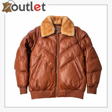 Load image into Gallery viewer, Brown Style V Bomber Leather Jacket