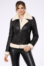 Load image into Gallery viewer, Women's Cropped Shearling Leather Jacket