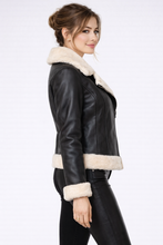 Load image into Gallery viewer, Women's Cropped Shearling Leather Jacket