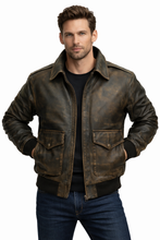 Load image into Gallery viewer, Men’s Antique Distressed Leather Pilot Jacket – Vintage Flight Bomber