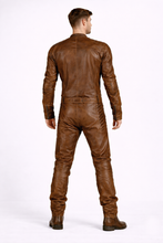 Laden Sie das Bild in den Galerie-Viewer, Herren Brauner Leder-Rennoverall – Vintage Biker Motorradanzug