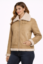 Load image into Gallery viewer, Women's Light Beige Lambskin Aviator Jacket