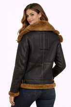 Load image into Gallery viewer, Women’s Tressano Black Real Shearling Aviator Jacket