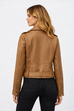 Load image into Gallery viewer, Women’s Brown Belted Moto Leather Jacket