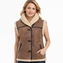 Load image into Gallery viewer, Women’s Brown Shearling Sheepskin Aviator Gilet