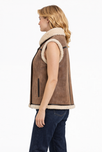 Load image into Gallery viewer, Women’s Brown Shearling Sheepskin Aviator Gilet