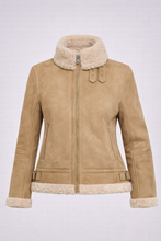 Load image into Gallery viewer, Women's Light Beige Lambskin Aviator Jacket