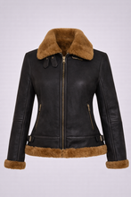 Load image into Gallery viewer, Women’s Tressano Black Real Shearling Aviator Jacket