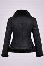 Load image into Gallery viewer, Women’s Moya V Black Shearling Aviator Moto Jacket