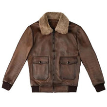 Load image into Gallery viewer, Men’s Chocolate Brown Leather Bomber Jacket – Classic Fit & Timeless Style