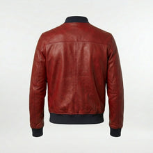 Laden Sie das Bild in den Galerie-Viewer, Men’s Red Lambskin Leather Bomber Jacket – Slim Fit Fashion Aviator Coat