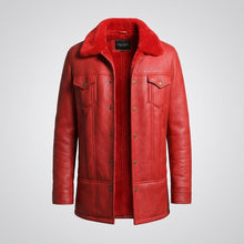 Load image into Gallery viewer, Men’s Red Shearling Leather Trucker Jacket – Winter Sherpa Lined Coat