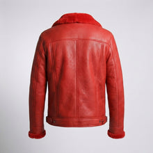 Load image into Gallery viewer, Men’s Red Shearling Leather Trucker Jacket – Winter Sherpa Lined Coat
