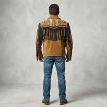 Load image into Gallery viewer, Men’s Cowboy Western Fringed Brown Leather Jacket