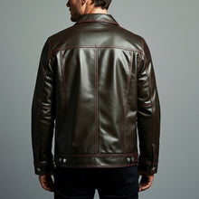 Load image into Gallery viewer, Men’s Brown Nappa Leather Bomber Jacket – Burgundy Piping Aviator Coat