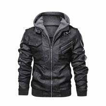 Load image into Gallery viewer, Distressed Hooded Black Bomber Leather Jacket Leather Outlet