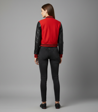 Load image into Gallery viewer, Women’s Red & Black Varsity Jacket