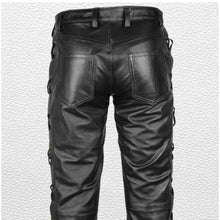 Laden Sie das Bild in den Galerie-Viewer, Genuine Sheep Leather Black Biker Pant Leather Outlet