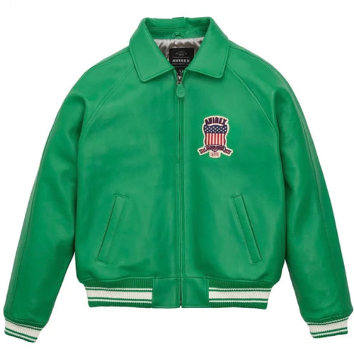 Green Avirex  Bomber Leather Jacket Leather Outlet