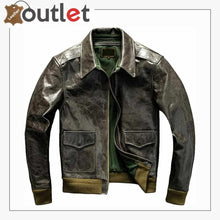 Load image into Gallery viewer, Green Pilot Leather Jacket Men