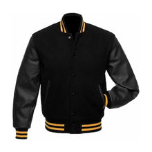 Load image into Gallery viewer, Handmade Black Bomber Baseball Varsity Jacket Leather Outlet