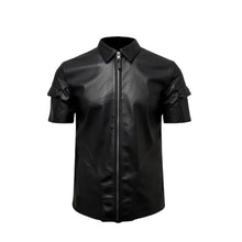 Load image into Gallery viewer, Handmade Half-sleeves Black Leather Biker Shirt Leather Outlet