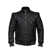 Load image into Gallery viewer, Handmade Men Black Studded Quilted Leather Jacket Leather Outlet