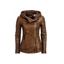 Load image into Gallery viewer, Handmade women Lambskin Leather Jacket Quilted Hooded Leather Outlet