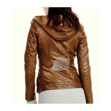 Load image into Gallery viewer, Handmade women Lambskin Leather Jacket Quilted Hooded Leather Outlet