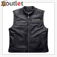 Load image into Gallery viewer, Harley-Davidson Men’s Embroidered Passing Link Leather Vest Leather Outlet
