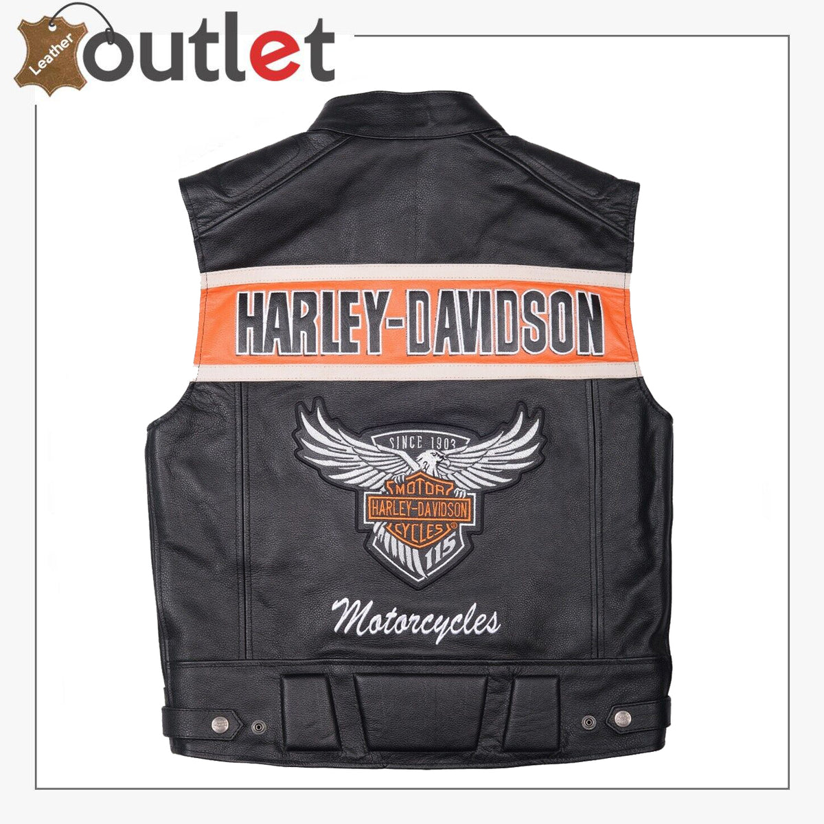 Harley Davidson Men's Genuine Motorcycle Black Leather Vest