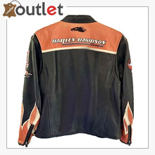 Load image into Gallery viewer, Harley Davidson Orange Screaming Eagle Leather Jacket